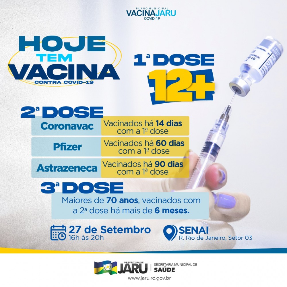Hoje tem campanha de vacinação contra a Covid-19 com D1, D2 e D3; veja ...