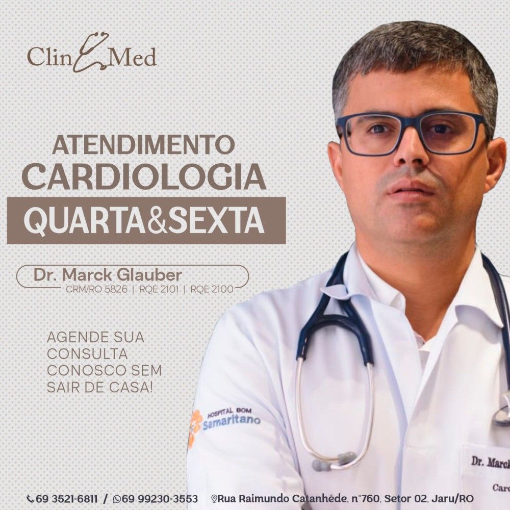 Dr Marck Glauber, cardiologista atenderá nesta quartafeira e sexta